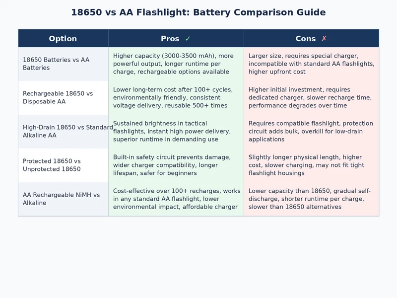 18650 vs AA flashlight battery strengths and weaknesses comparison across key use categories