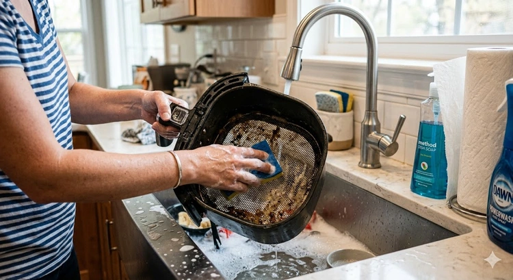 how to clean air fryer basket tray and interior components