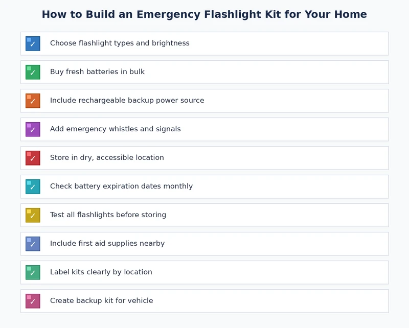 Emergency flashlight kit home maintenance checklist with assembly steps and biannual inspection reminders