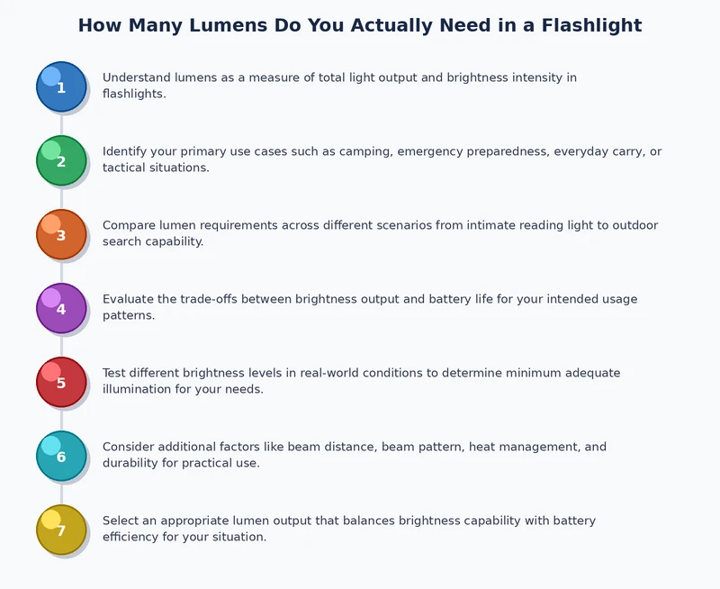 Lumen output range chart for flashlight use cases from keychain EDC to high-output tactical models