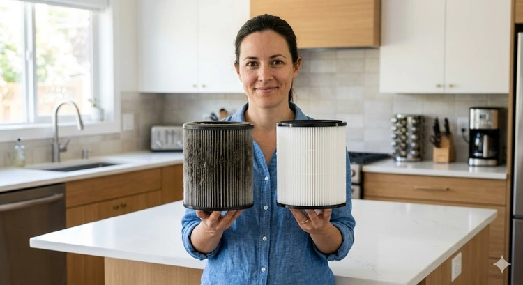 how often to change air purifier filter — new HEPA filter versus saturated filter side by side