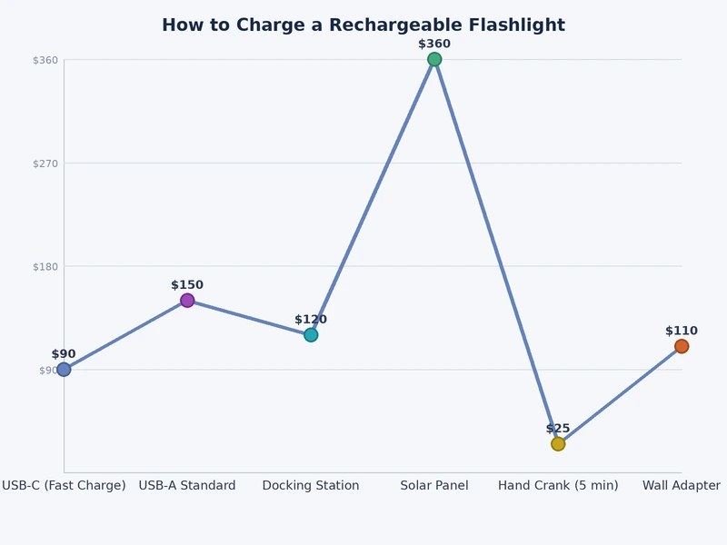 Chart comparing rechargeable flashlight battery types, charge times, and cycle life