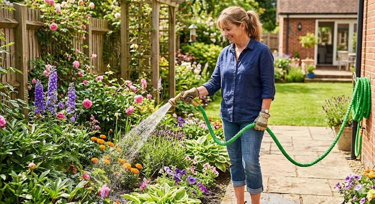 How to choose a garden hose — rubber, hybrid, and vinyl hose types compared on a garden workbench