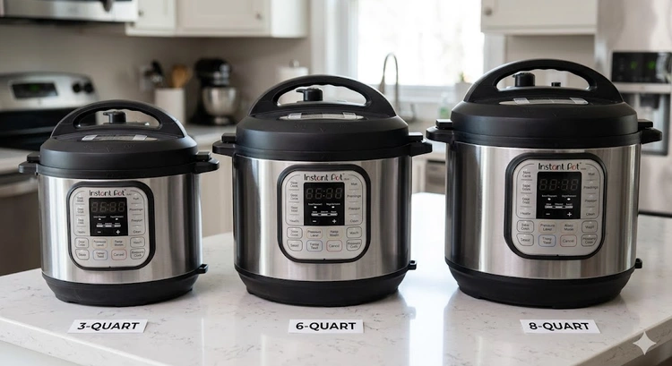 Four Instant Pot sizes on a kitchen counter — what size instant pot should I get