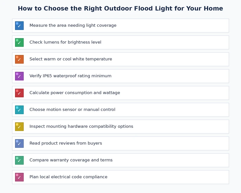 outdoor flood light selection and installation checklist covering zones, specs, and maintenance