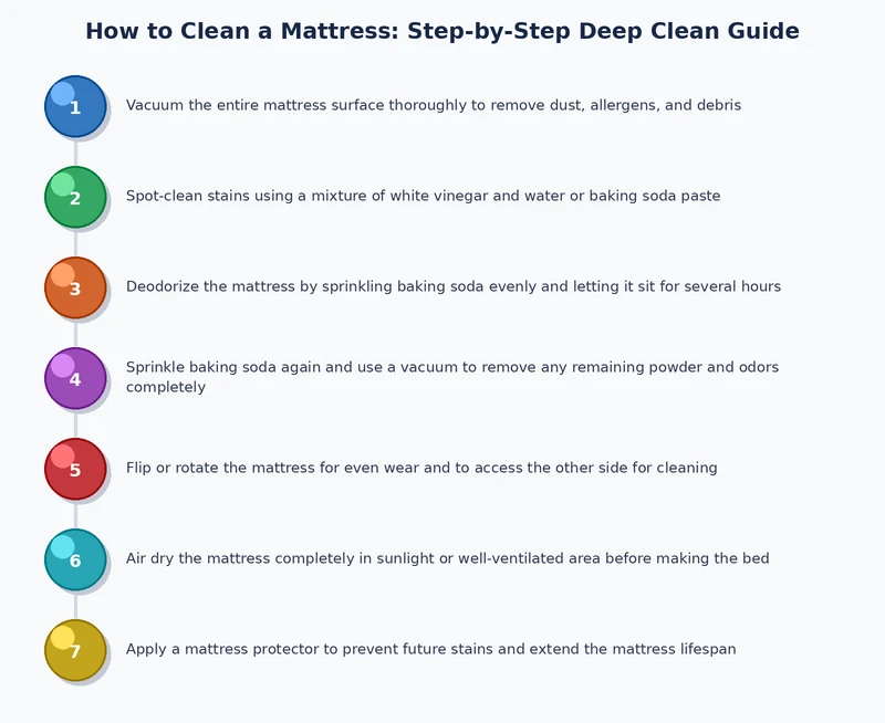 step-by-step mattress deep clean process diagram from strip-down to drying