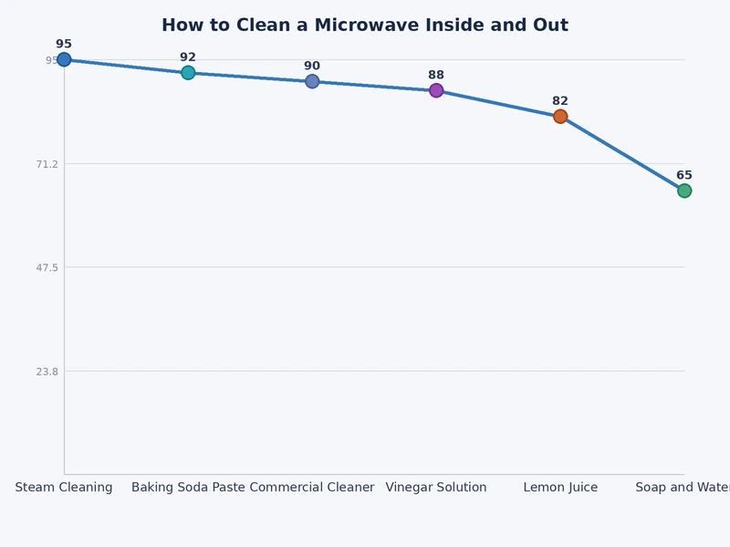 bar chart comparing effectiveness of microwave cleaning methods including vinegar steam, baking soda paste, commercial cleaners, and dish soap