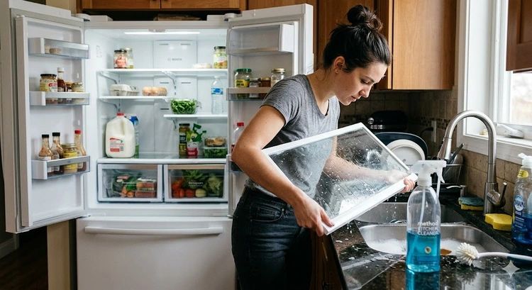 how to clean a refrigerator inside with vinegar solution and microfiber cloths