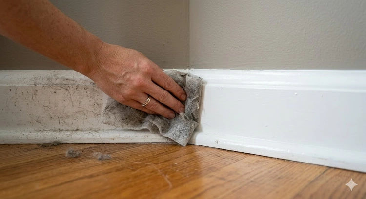 How to clean baseboards fast using microfiber cloth and vacuum crevice tool