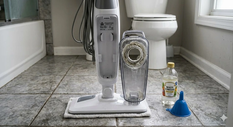 How to descale a steam mop using white vinegar solution in the water tank