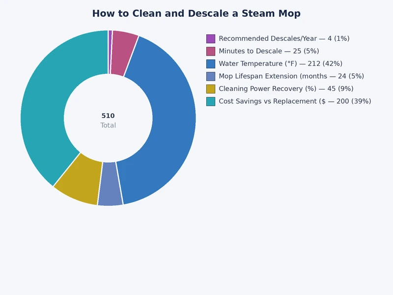 Steam mop descaling frequency chart by water hardness level in GPG