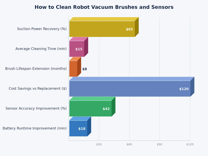 Robot vacuum maintenance frequency chart showing how often to clean brushes, sensors, filters, and dustbin