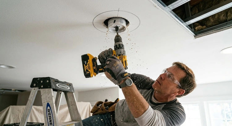 how to install recessed lighting in existing ceiling — retrofit can positioned in drywall ceiling cutout