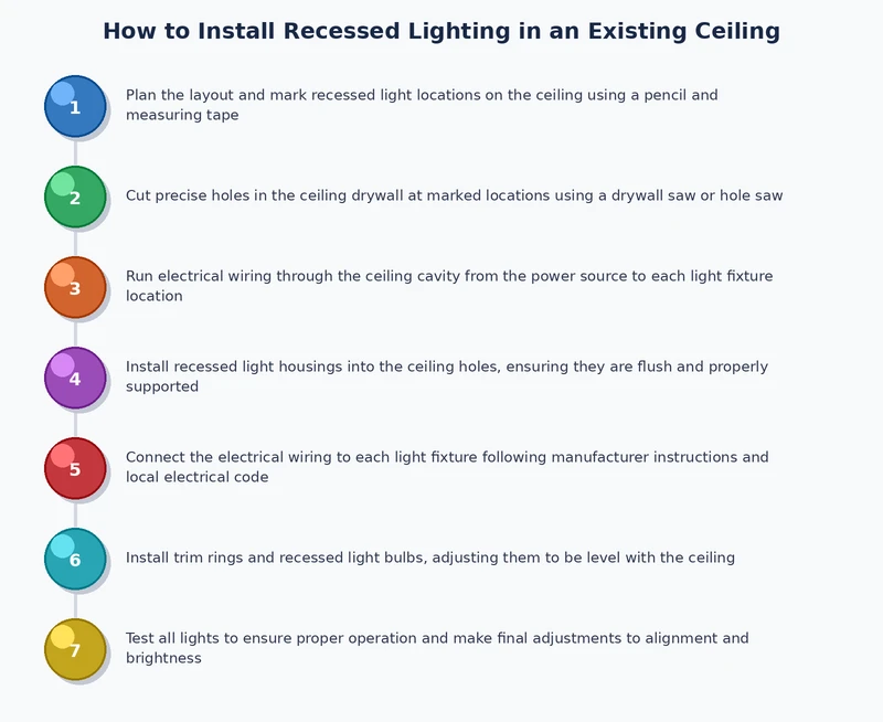 step-by-step process diagram for how to install recessed lighting in existing ceiling