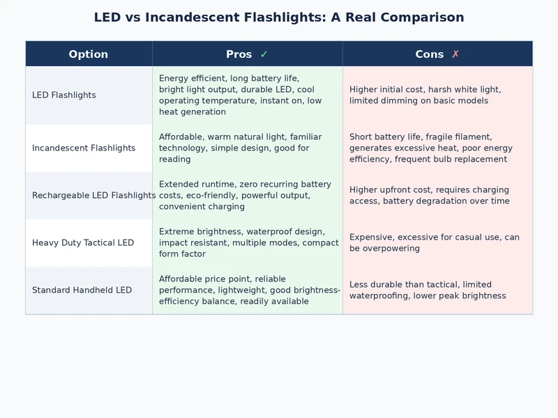 Cost and performance comparison chart for LED vs incandescent flashlights over a 24-month ownership period