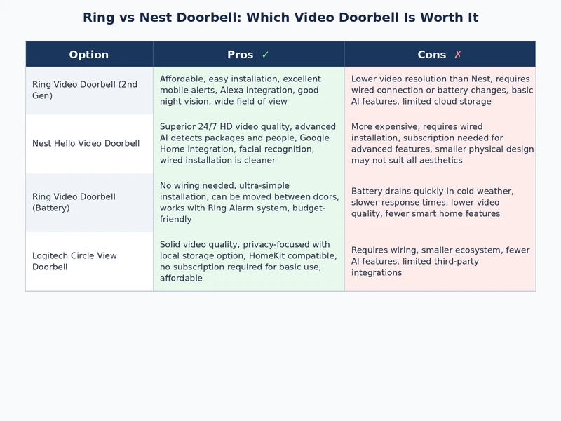 Visual comparison table of Ring and Nest doorbell subscription tiers and pricing