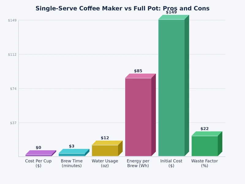 bar chart comparing cost per cup and annual spending for single serve vs drip coffee makers