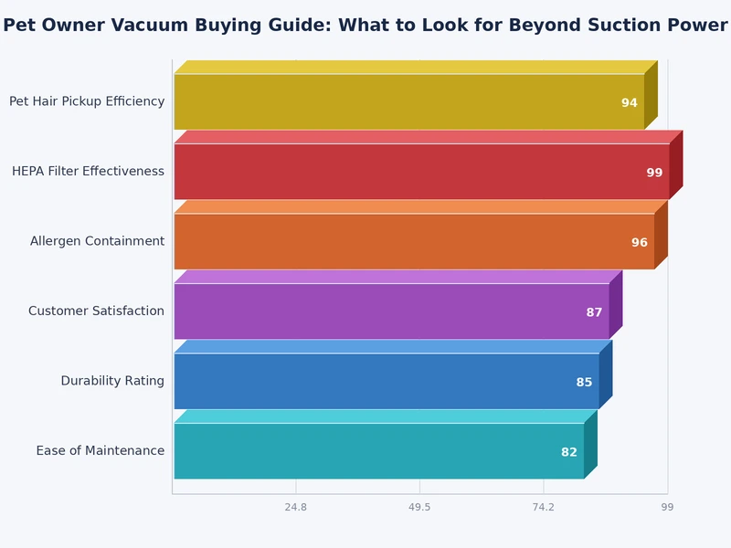 Chart comparing pet vacuum features across categories including filtration, brush type, and bin capacity
