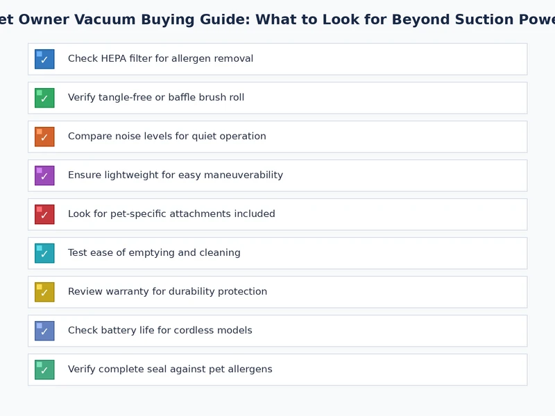 Pet vacuum maintenance checklist showing daily, weekly, monthly, and quarterly tasks
