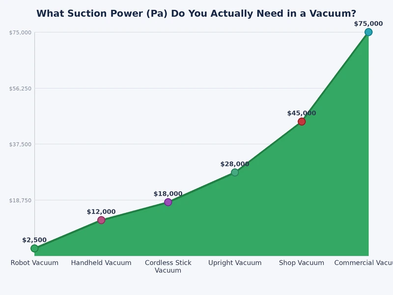 Bar chart comparing suction power in Pa across stick, upright, canister, and robotic vacuum categories