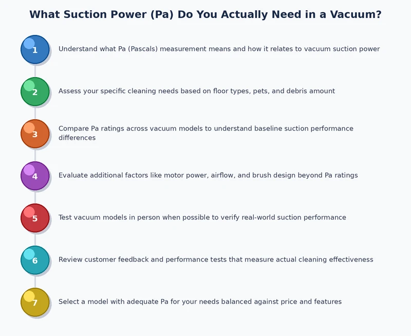 Process diagram showing how sealed suction Pa translates to working suction through filters, hoses, and nozzle design