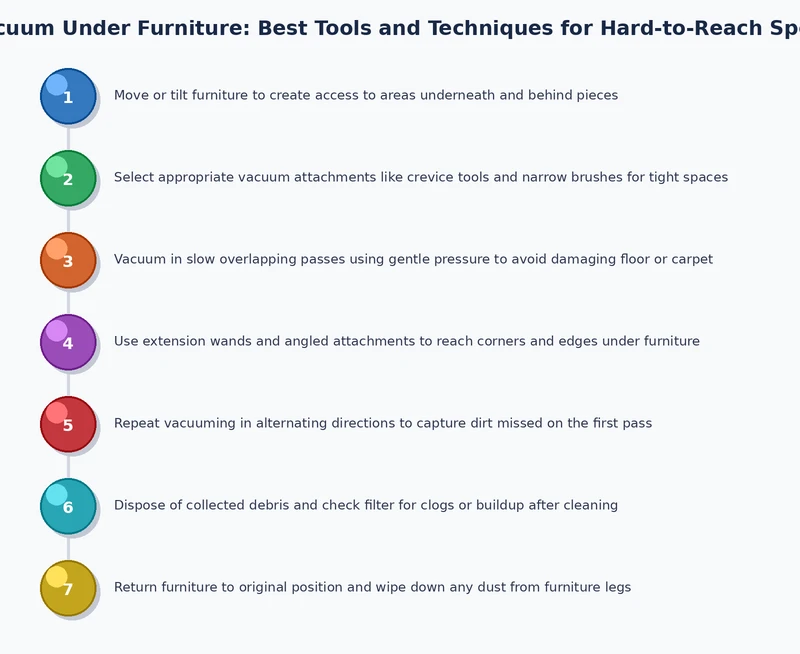 Step-by-step process diagram for systematic under-furniture vacuuming routine