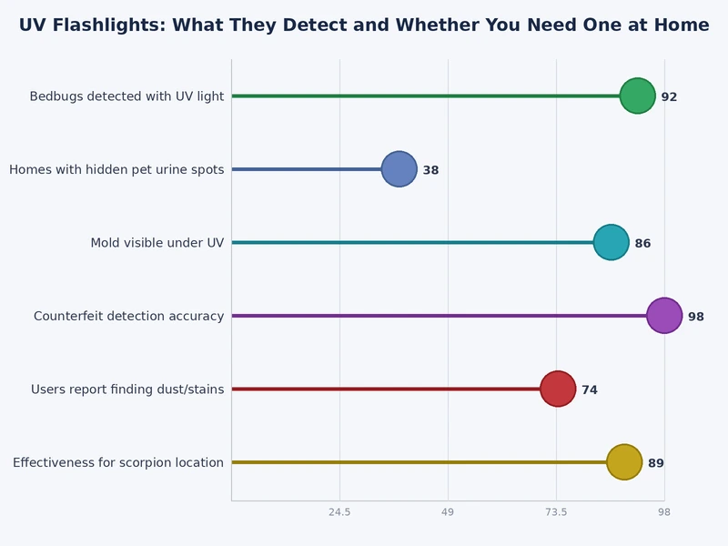 Chart comparing UV flashlight detection effectiveness across common household substances