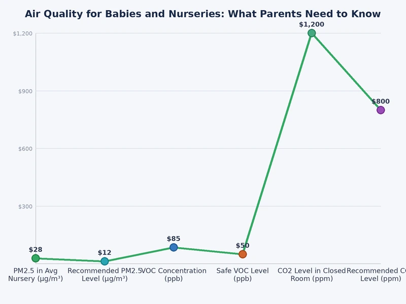 Chart comparing common nursery air pollutants by frequency and infant health impact severity