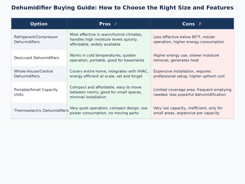 dehumidifier buying guide — compressor vs desiccant dehumidifier type comparison chart