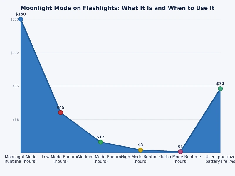 Chart comparing lumen output levels across flashlight modes from moonlight to turbo