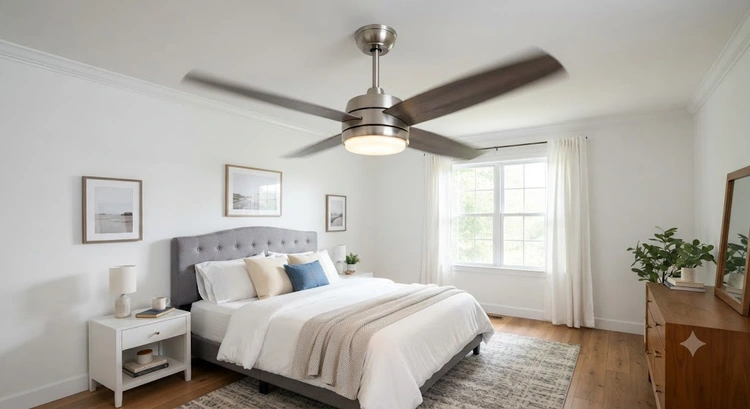 How to choose a ceiling fan with light — blade span, mounting style, and light kit factors illustrated