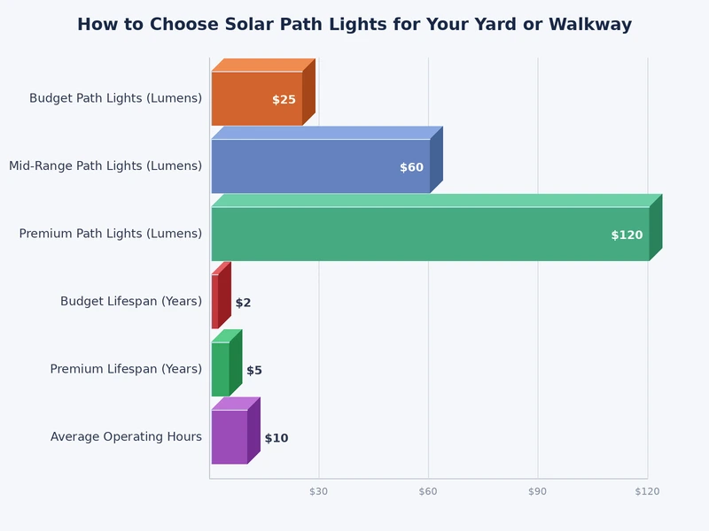 Chart comparing lumen output and nightly battery runtime across entry-level mid-range and premium solar path light tiers