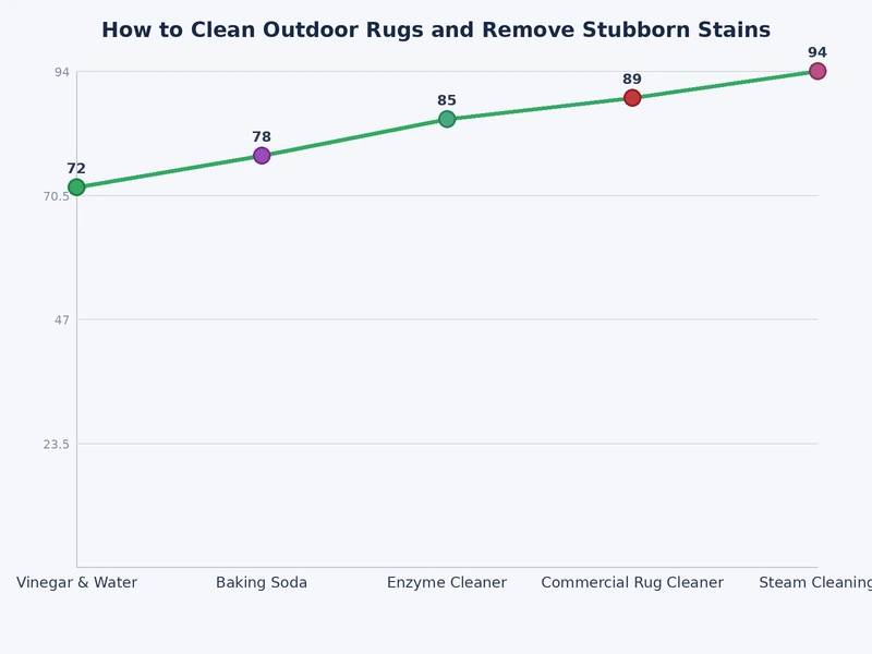 Bar chart comparing outdoor rug fiber types by water tolerance, chemical sensitivity, and recommended cleaning frequency