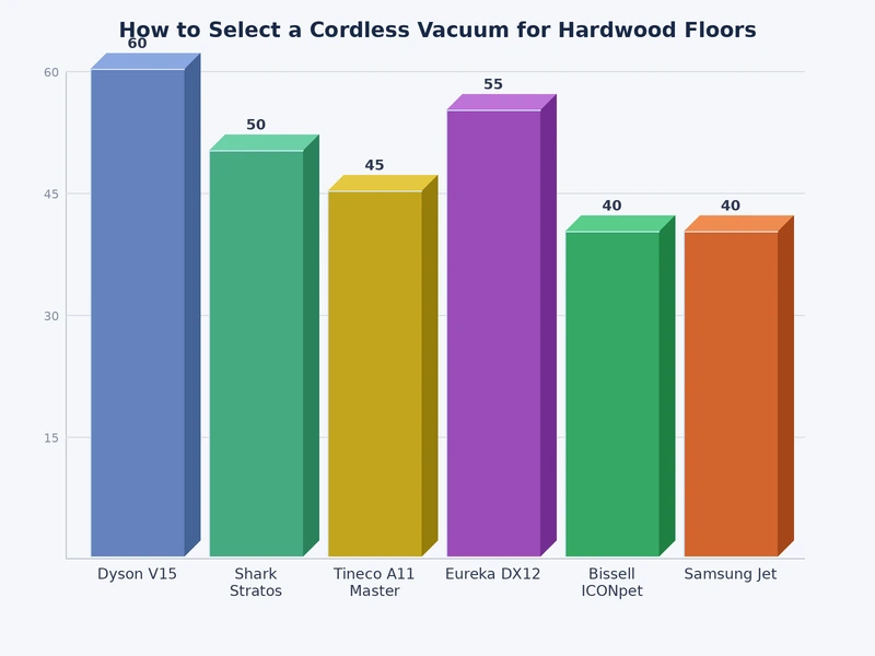 bar chart comparing suction power in Pascals and runtime in minutes for top cordless vacuums for hardwood floors