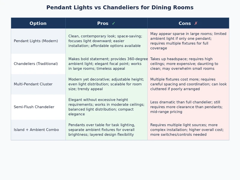 comparison diagram pendant lights vs chandeliers dining room sizing rules and placement guidelines