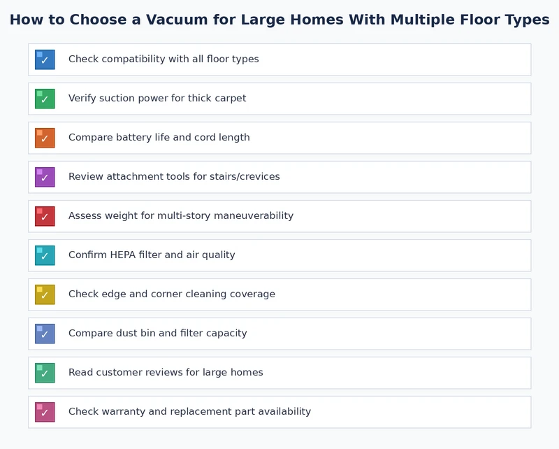 vacuum maintenance checklist for large homes with multiple floor types including filter care and brush roll cleaning