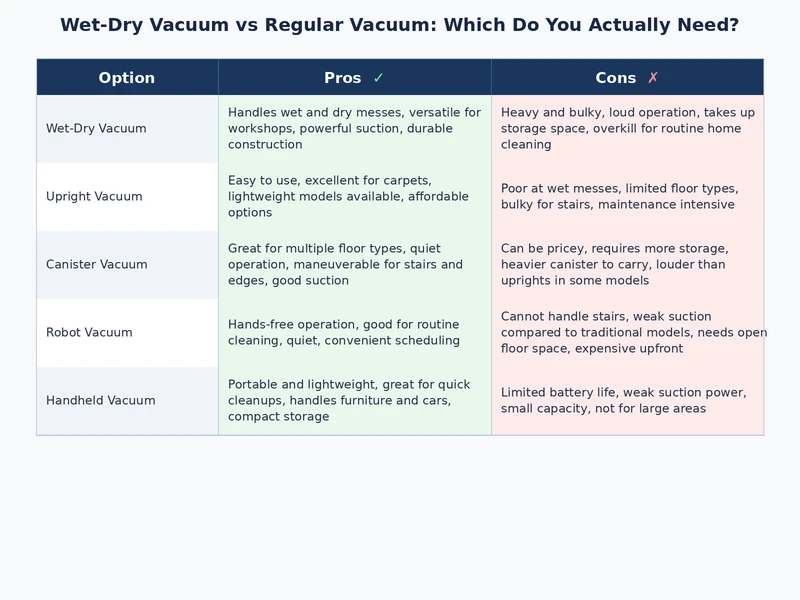Wet dry vacuum vs regular vacuum performance comparison across eight common home and workshop environments